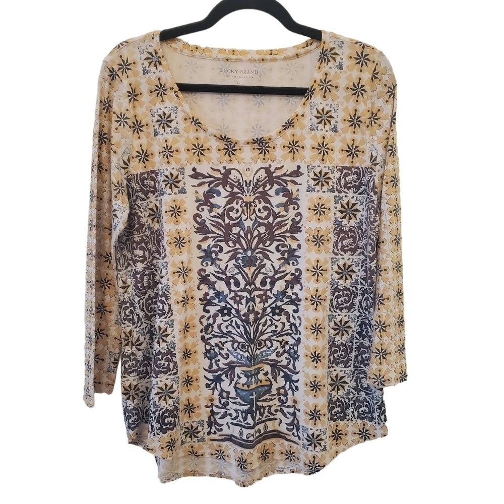 Lucky Brand Large Cotton Blend Retro Floral Top